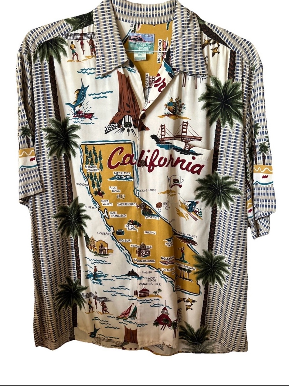 Vintage Reyn Spooner Men's Hawaiian Shirt California Map Size Medium Rayon